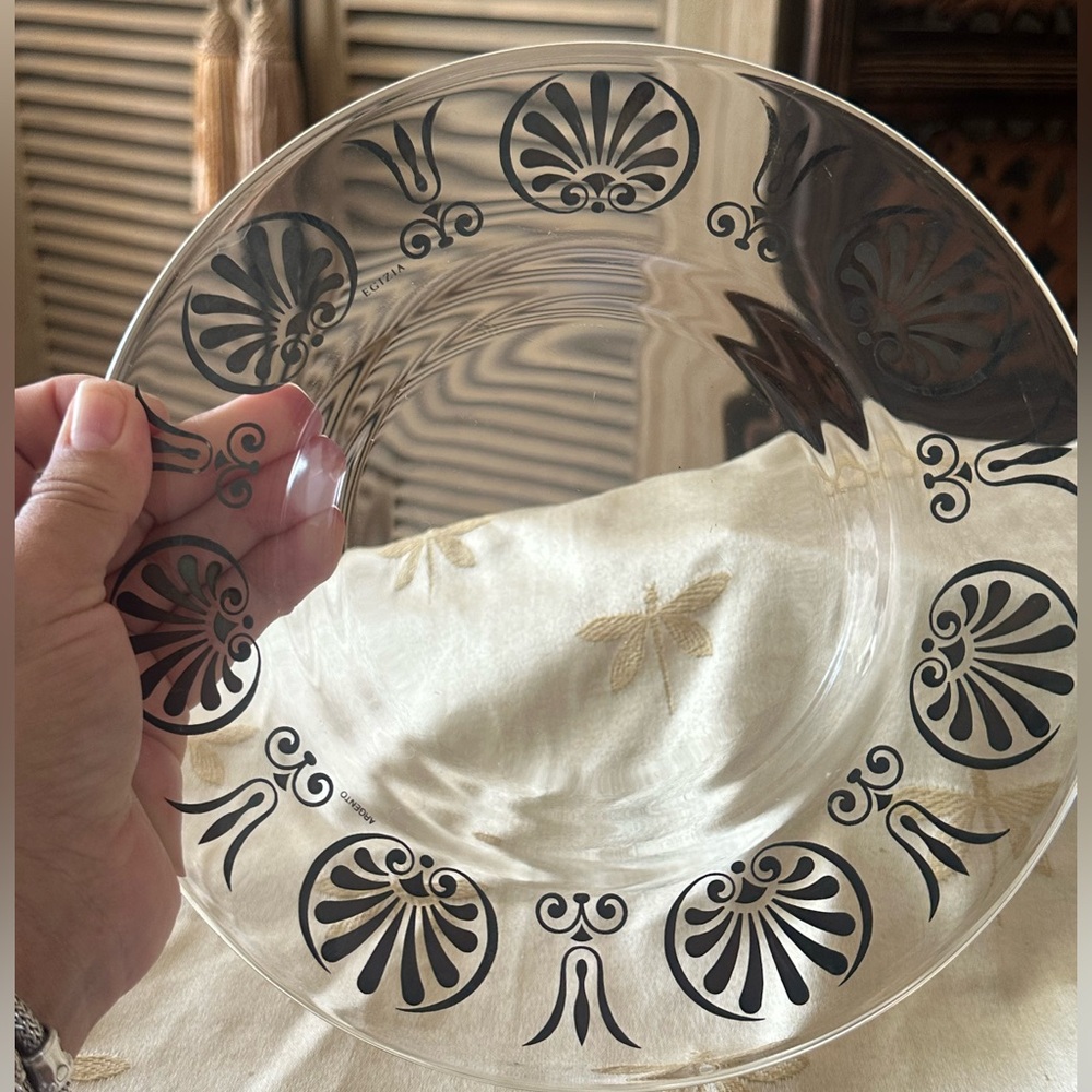 Vintage Egizia Argento Black / Gray Silk Screened 9” Plate / Dish / Platter.